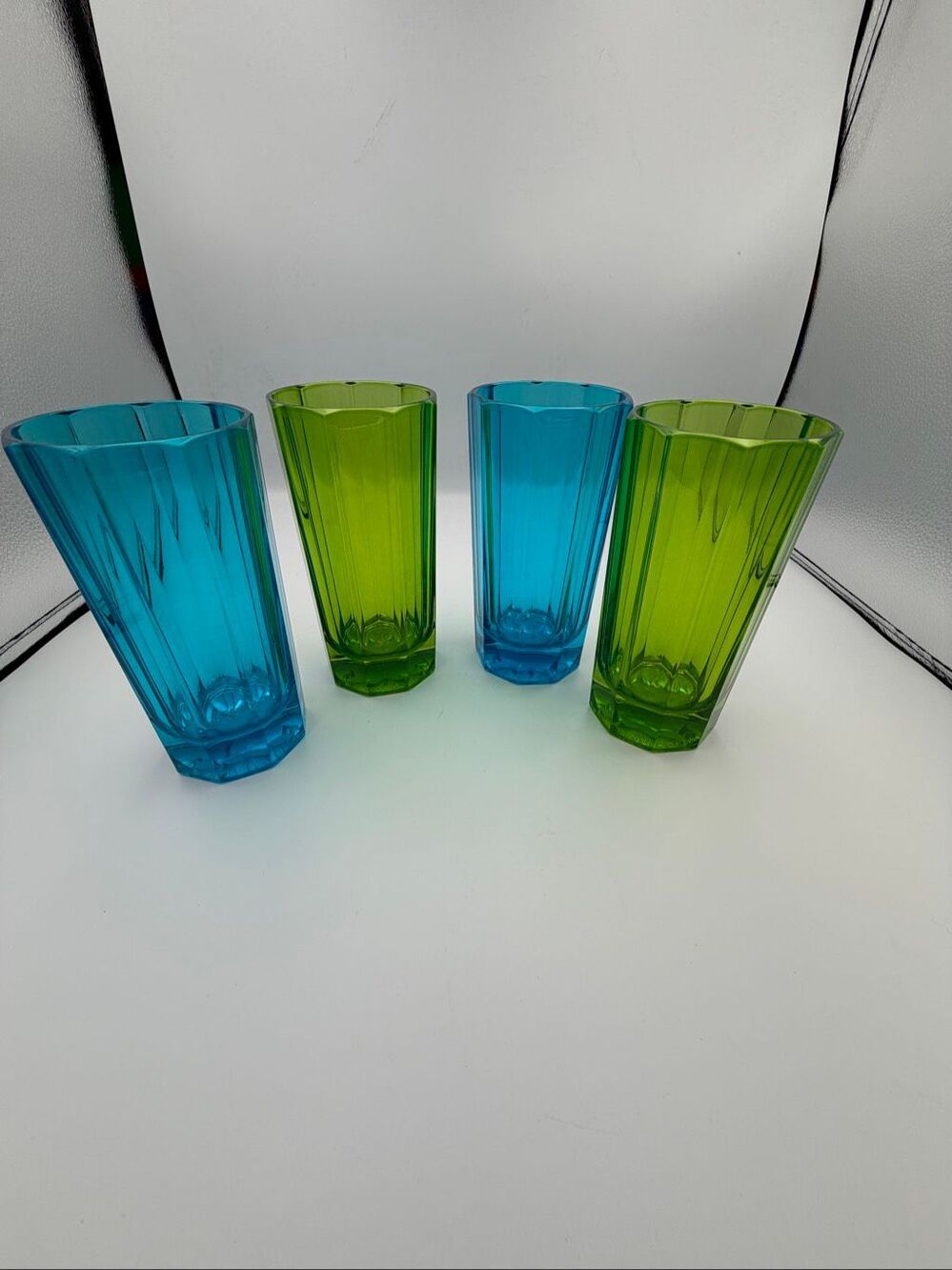 Vintage MCM Sebastian Marcen 9 Panel Highball Glasses 6.5” ~set Of 4